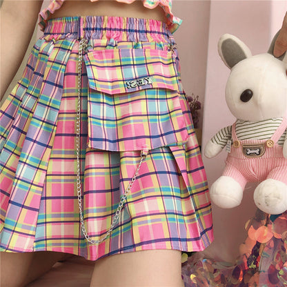 Rainbow Plaid Skirt