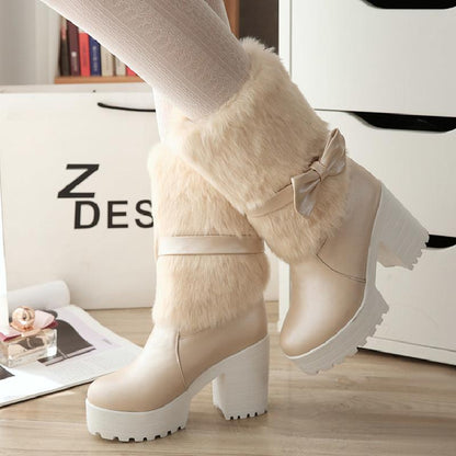 Furry Pink Bow Boots