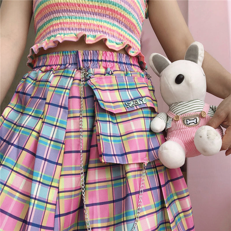 Rainbow Plaid Skirt