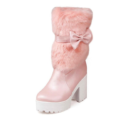 Furry Pink Bow Boots