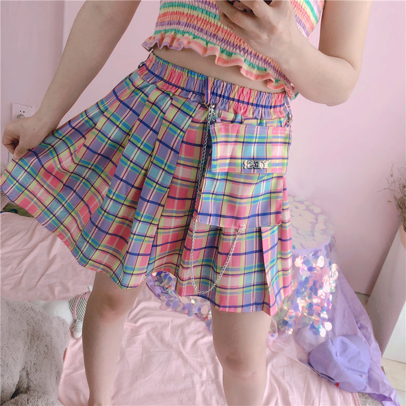 Rainbow Plaid Skirt