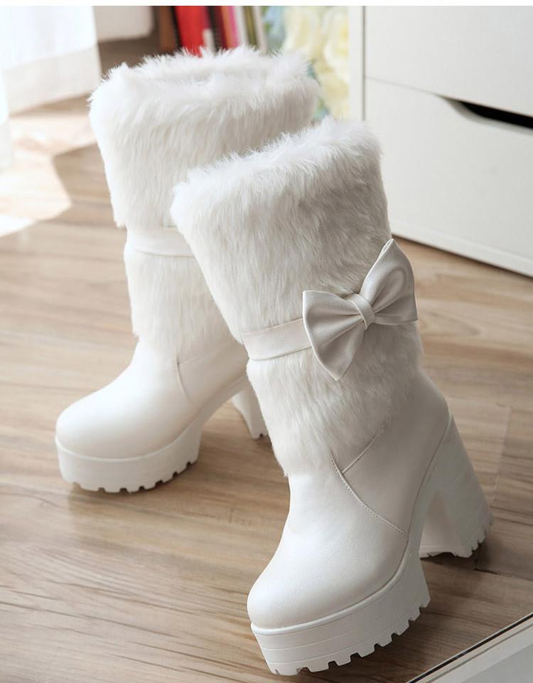 Furry Pink Bow Boots