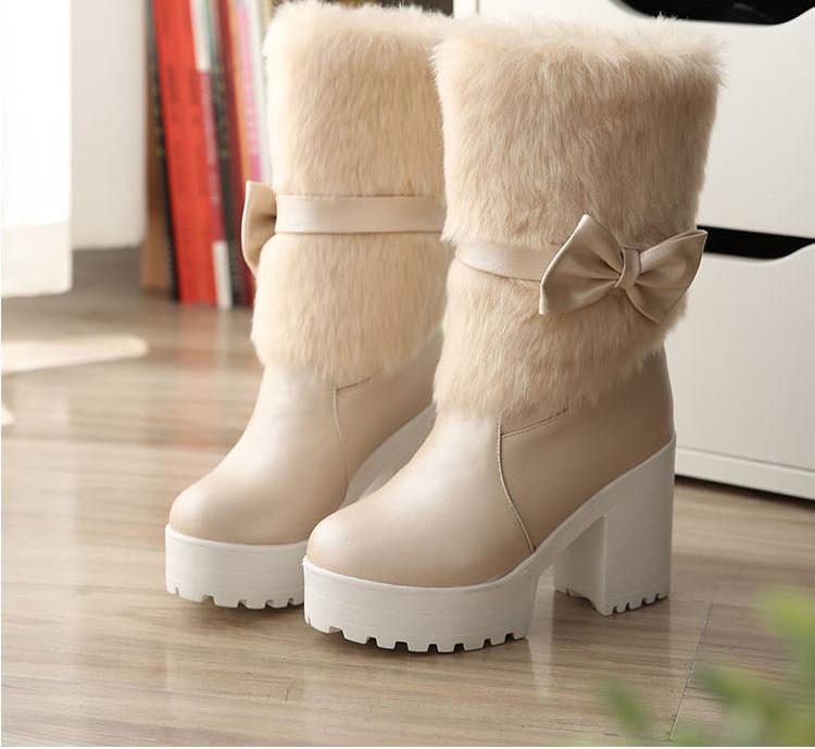 Furry Pink Bow Boots