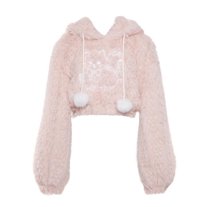 Fuzzy Kitten Cropped Hoodie