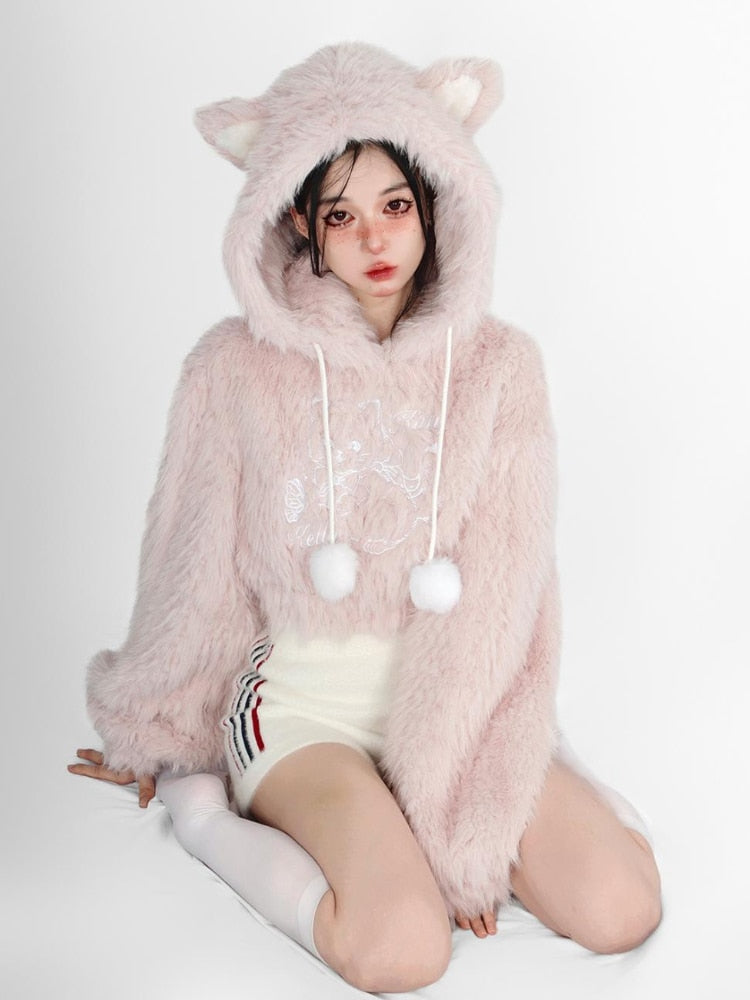 Fuzzy Kitten Cropped Hoodie