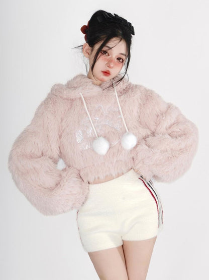 Fuzzy Kitten Cropped Hoodie