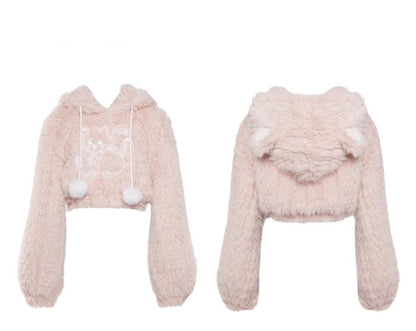 Fuzzy Kitten Cropped Hoodie