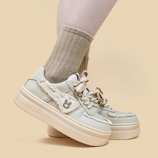 Beige Bunny Wedge Sneakers