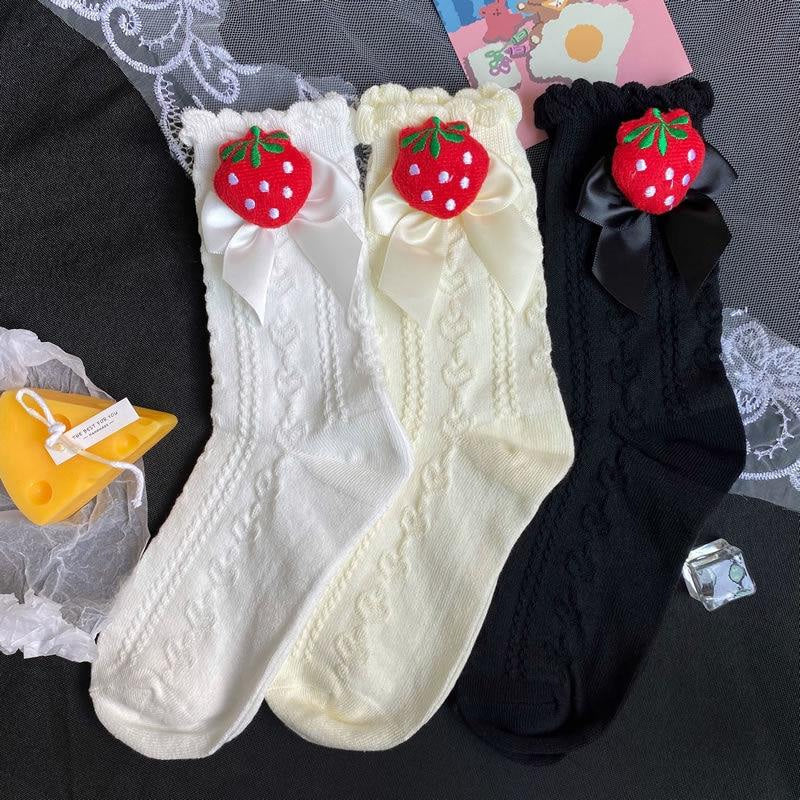 Berry Bow Ruffle Lace Socks