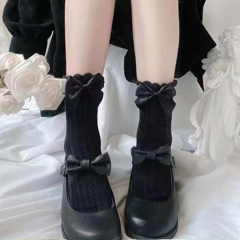 Berry Bow Ruffle Lace Socks