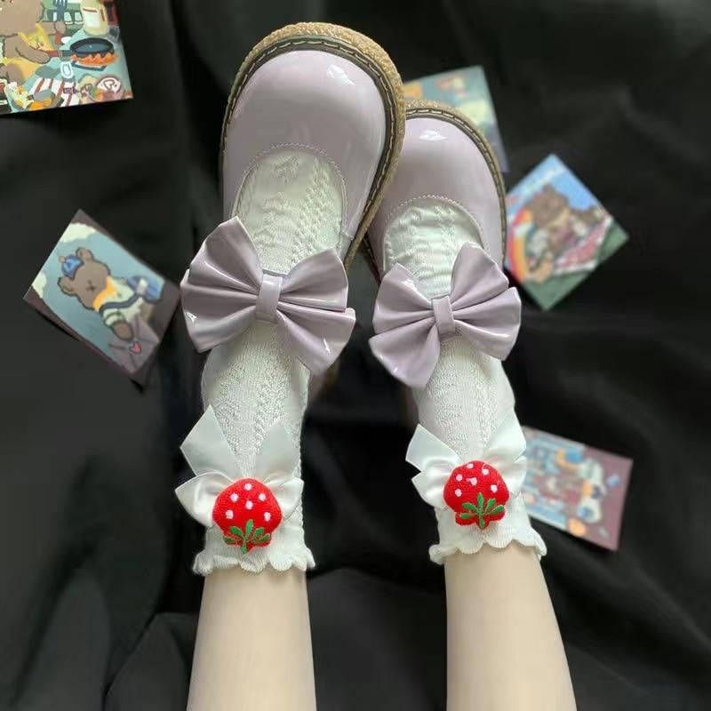 Berry Bow Ruffle Lace Socks