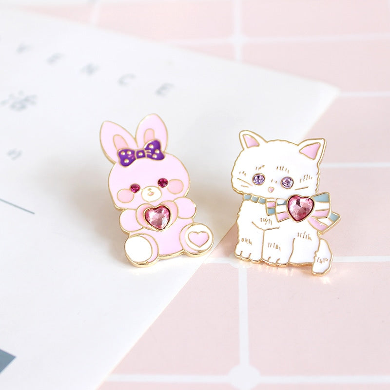 Cat & Bunny Jewelled Pins