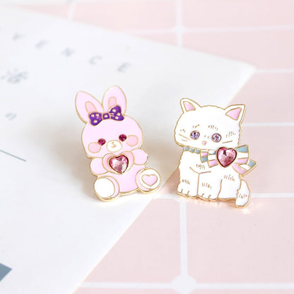 Cat & Bunny Jewelled Pins