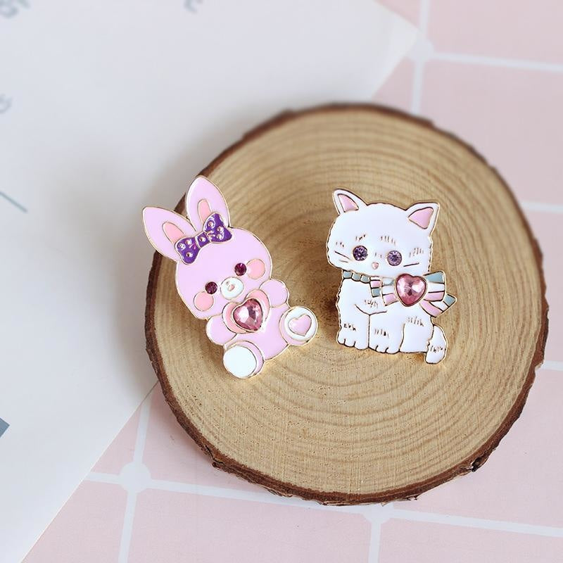 Cat & Bunny Jewelled Pins