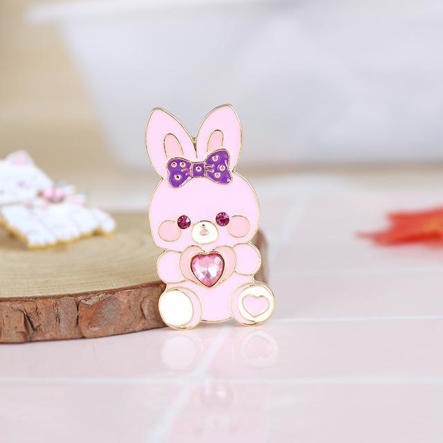 Cat & Bunny Jewelled Pins