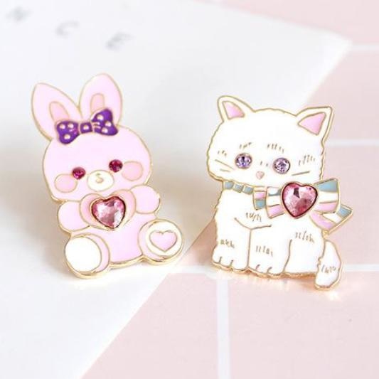 Cat & Bunny Jewelled Pins