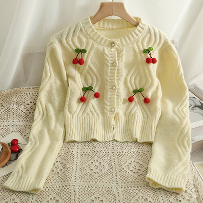 Cherry Knitted Cropped Cardigan