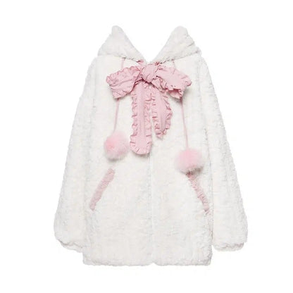 Fuzzy Neko Pompom Hooded Coat