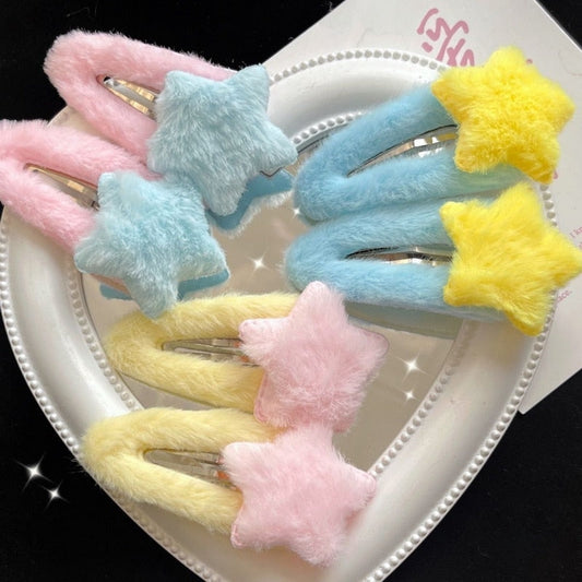 Fuzzy Star Hair Clips