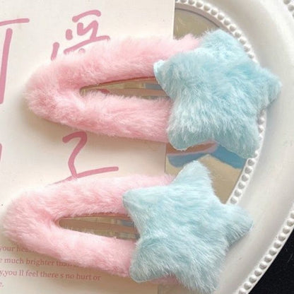 Fuzzy Star Hair Clips