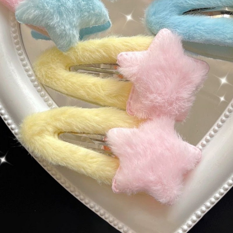 Fuzzy Star Hair Clips