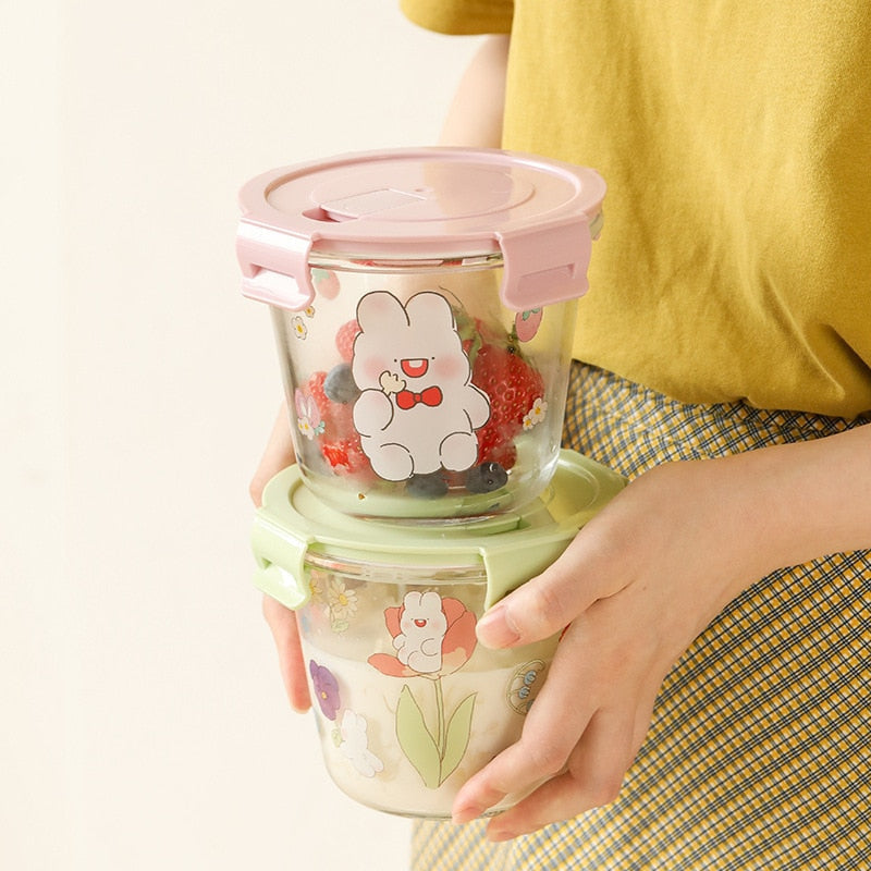 Kawaii Bunny Microwave Glass Bowl With Lid