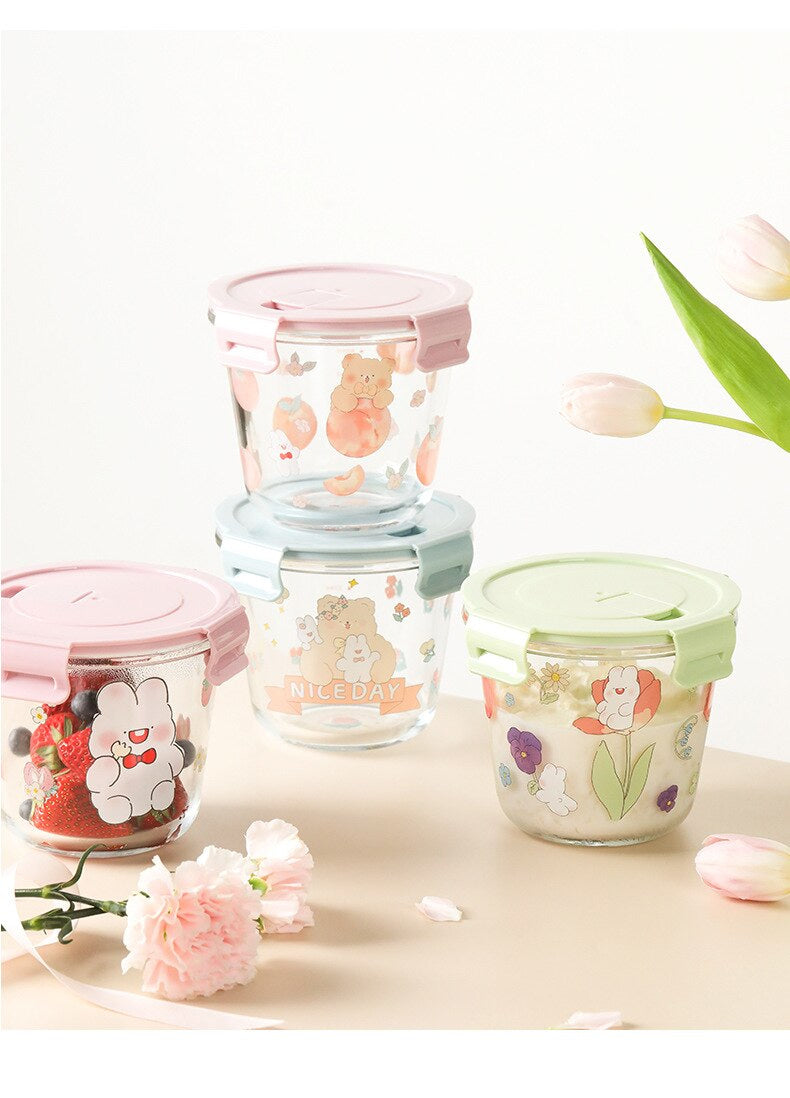 Kawaii Bunny Microwave Glass Bowl With Lid