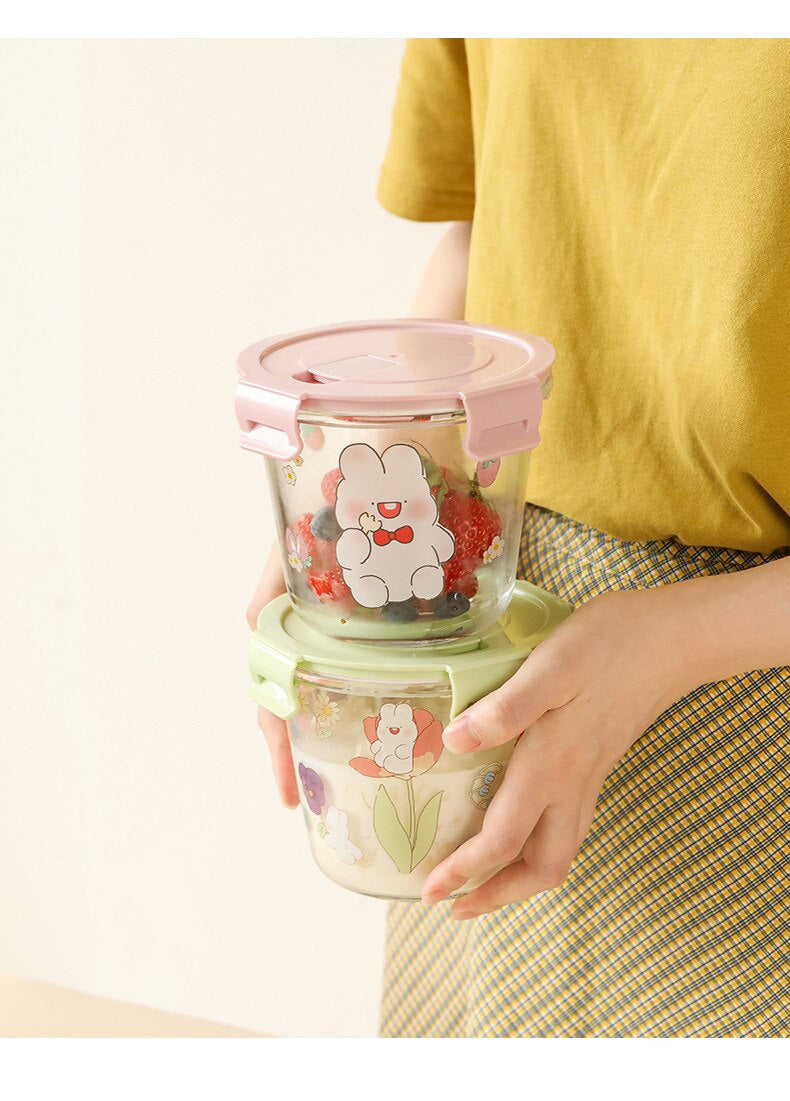 Kawaii Bunny Microwave Glass Bowl With Lid