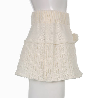 Knit Beige Pompom Skirt