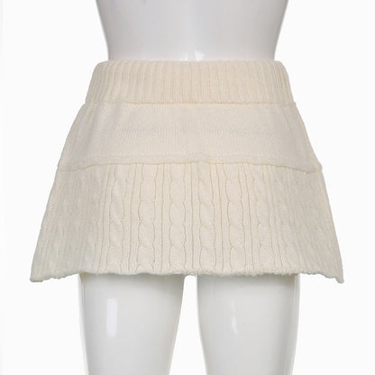 Knit Beige Pompom Skirt