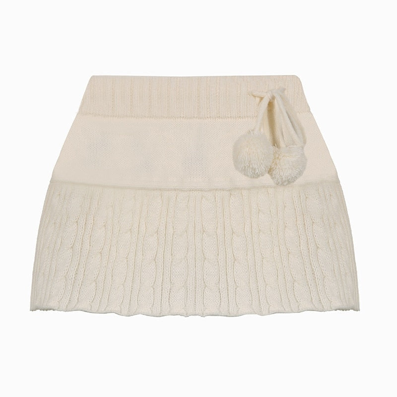 Knit Beige Pompom Skirt