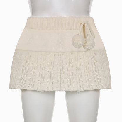 Knit Beige Pompom Skirt