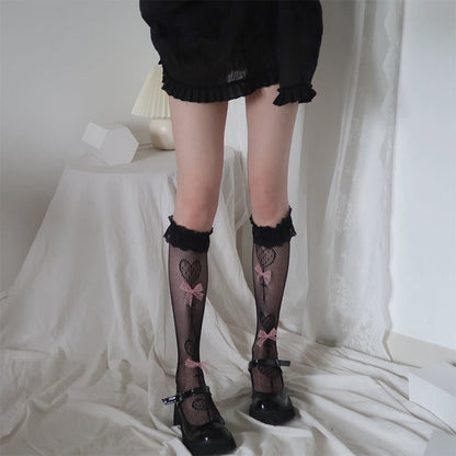 Lace Heart & Ribbon Stockings