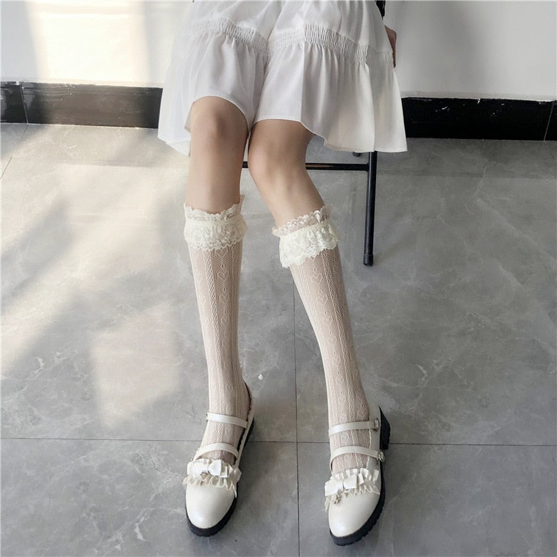 Lace Heart & Ribbon Stockings