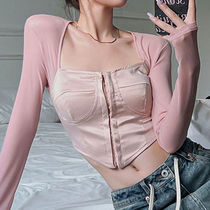 Long Sleeve Satin Bustier