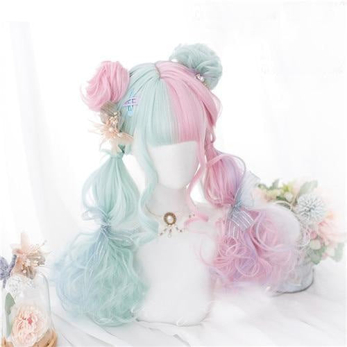 Mint & Pink Bun Wig