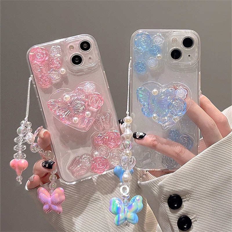 Pastel Candy Butterfly iPhone Case And Chain