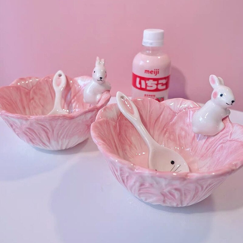 Pink Bunny Bowl & Spoon