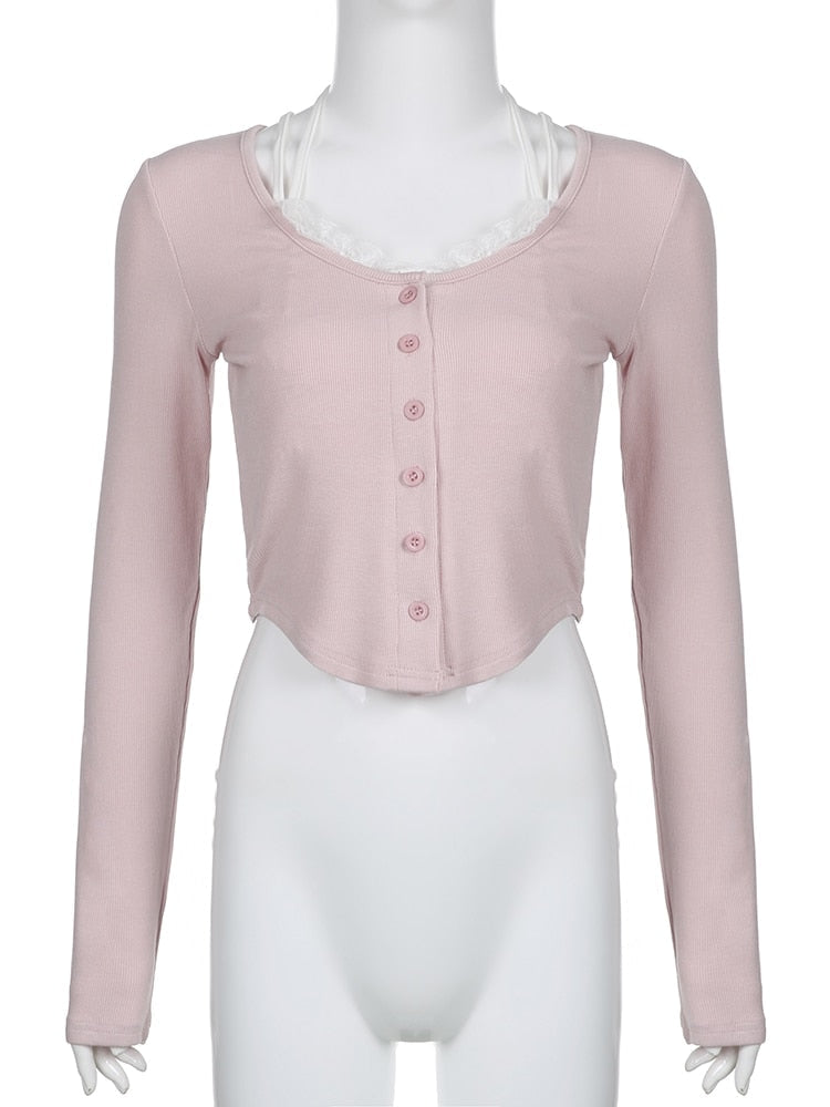 Pink Button Up Lace Cardigan