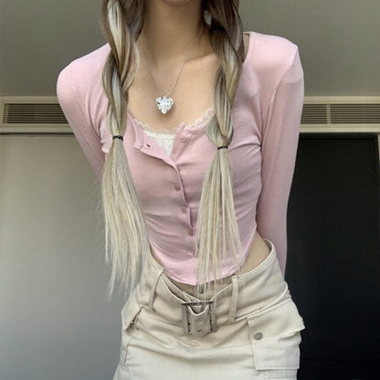 Pink Button Up Lace Cardigan