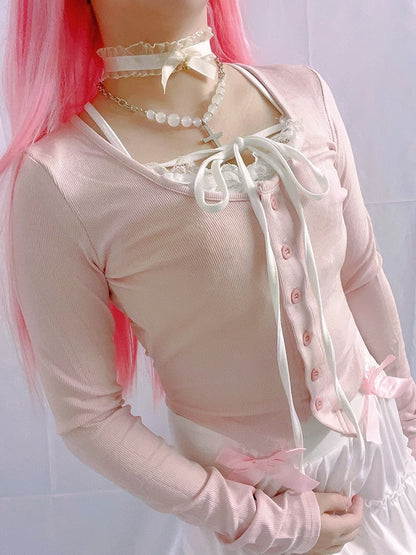 Pink Button Up Lace Cardigan