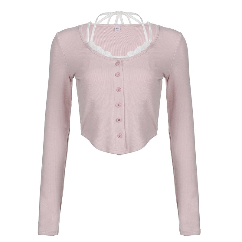 Pink Button Up Lace Cardigan