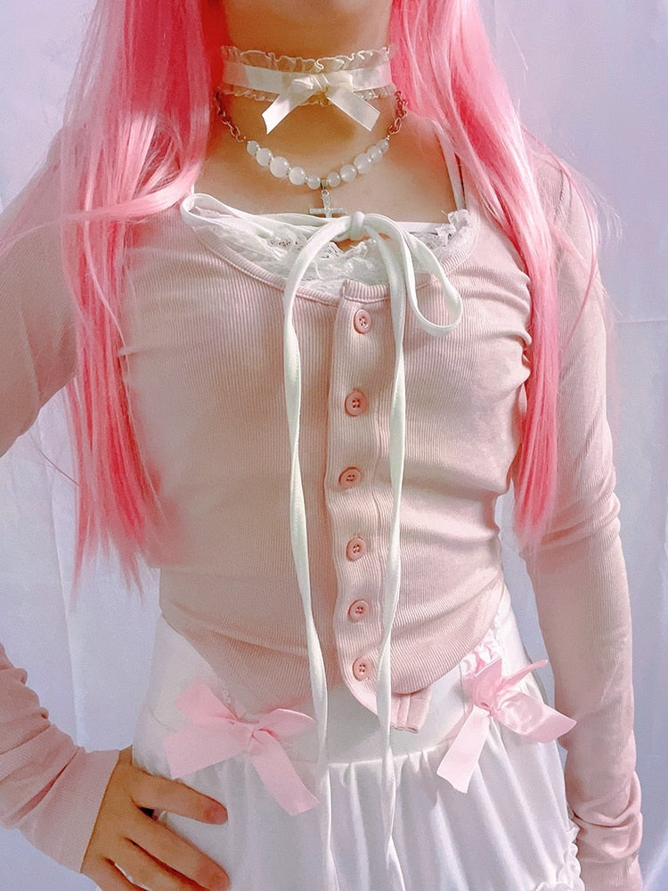 Pink Button Up Lace Cardigan