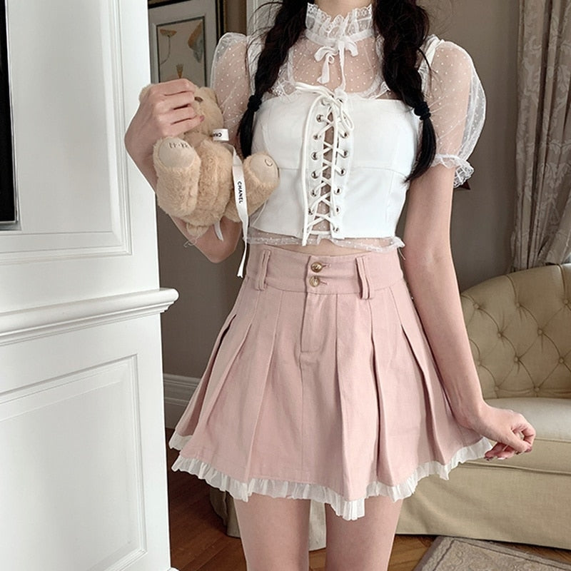 Pink Pleated Angelcore Skirt