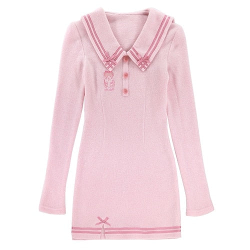 Pink Sailor Bear Sweater Dress