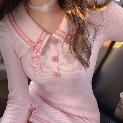 Pink Sailor Bear Sweater Dress