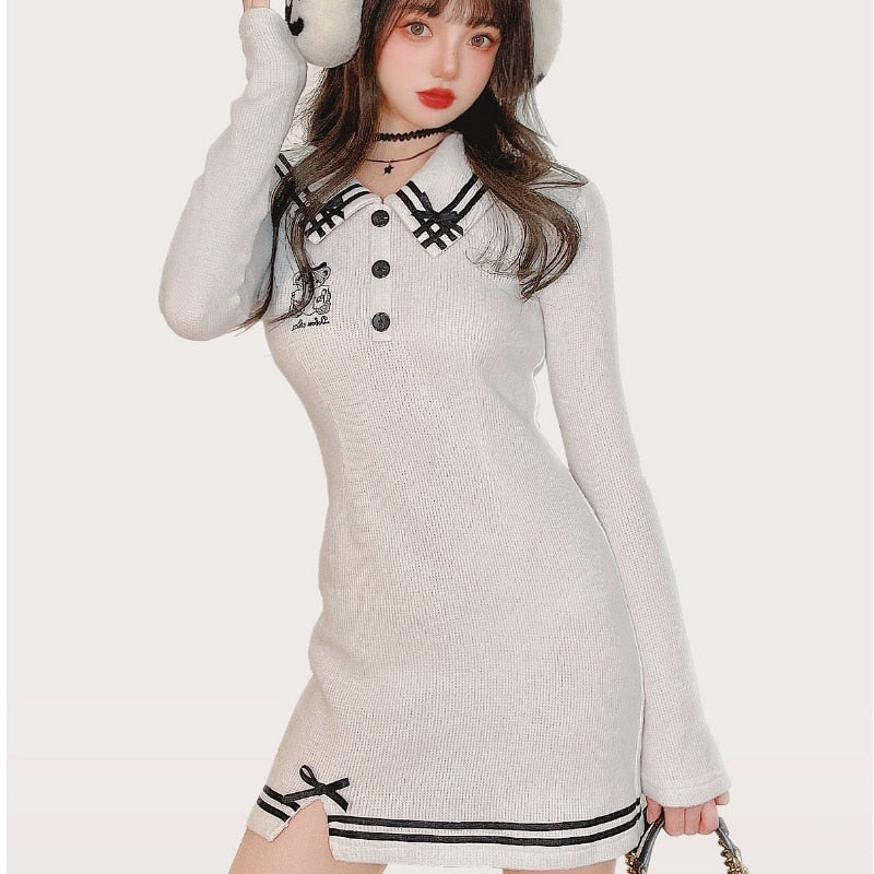 Pink Sailor Bear Sweater Dress