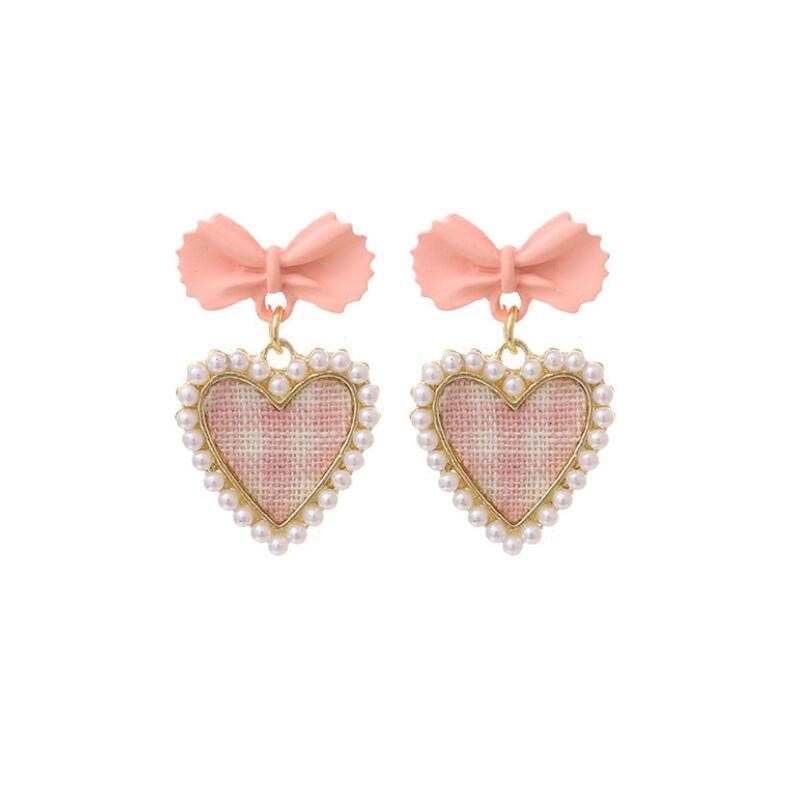 Plaid Heart Drop Earrings