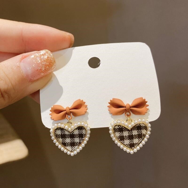 Plaid Heart Drop Earrings