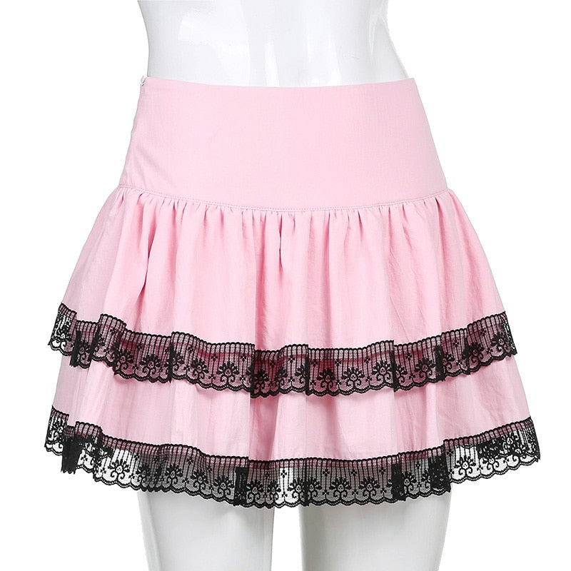 Pink Black Layered Skirt